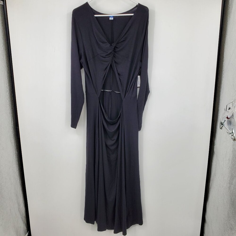 NWT Old Navy Long Sleeve Twisted Open Front‎ Black Maxi Dress Size XXL Tall